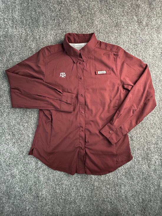 Columbia Tops - Columbia PFG Texas A&M Aggies Omni-Shade Fishing Shirt Women's Medium